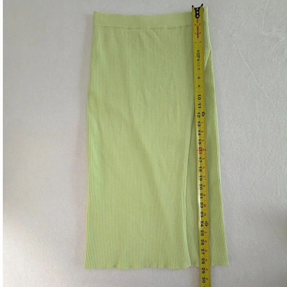 Jonathan Simkhai Jolene Pear Green Ribbed Knit Faux Wrap Slit Pencil Skirt Small